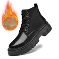 Professional black leather Martin boots for men with warm faux fur lining and thick sole - 38 / Plus Velvet Style (7756) / Black