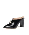 Elegant black patent leather pointed-toe mule slides with pearl detail and chunky heel - 33 / Black