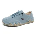 Breathable men's blue wide-fit casual low-top sneakers with wavy tan rubber sole - 36 / Lake Blue