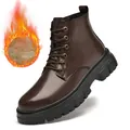 Classic men's brown leather Martin boots featuring warm fleece lining and chunky black soles. - 38 / Plus Velvet Style (7756) / Brown