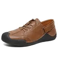 Chaussures décontractées en cuir marron pour hommes avec sangle latérale et semelle en caoutchouc - 38 / Kaki