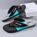 Black and cyan men's thick-soled flip-flops with anti-slip tread and LOULUEN logo - Size 43 / 226 Style (902834) / Dark Blue