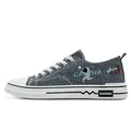 Eleganti sneakers in tela denim traspirante per ragazzi con grafica astronauta e lacci bianchi. - 39 / Grigio Denim (WZ351)