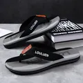 Men's fashionable grey and black flip-flops with thick soles for beach and casual wear - Size 43 / 218 Style (902834) / Black