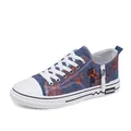 Sneaker traspiranti in denim blu con vivace design a schizzi di vernice arancione - 39 / Blu Denim (WZ352)