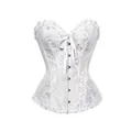 Detailed view of white floral jacquard corset with front busk closure and lace-up ribbon - White / EU Size XS (Rec. Waist 65-69 cm)