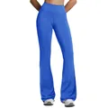 High-waisted flared yoga pants in vibrant blue for athletic and casual wear - Cloisonné