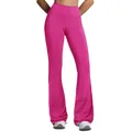 High waist cloud-feel sports yoga flare pants in vibrant pink for running and fitness - Magenta