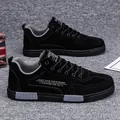 Stylish black men's casual work board shoes with non-slip soles and gray accents - 38 / Black