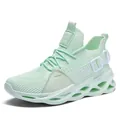 Stylish light green breathable knit running sneakers featuring a unique blade sole design - 36 / Mint Green