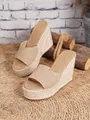 Elegantes sandalias de cuña beige para mujer con plataforma alta de paja trenzada - 34 / Albaricoque