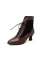 Elegant Victorian style lace-up ankle boots with floral lace panels and mid-heel - 33 / Dark Brown