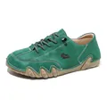 Comfortable green wide-fit low-top casual leather shoe with octopus-style rubber sole - 36 / Turquoise Green