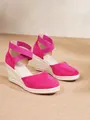 Sandalias de cuña fucsia de punta cerrada con correas cruzadas y suelas de esparto - 34 / Rosa rojo