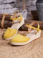 Elegantes sandalias de esparto amarillas con cuña para mujer con tira al tobillo - Amarillo