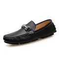 Classic black men's slip-on loafers with white contrast stitching - 38 / Black