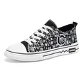 Sneaker trendy in tela bianca e nera con design artistico a stampa calligrafica - 39 / Stile di stampa dei caratteri cinesi neri (WZ353) / Nero