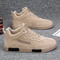 Stylish men's beige casual sneakers featuring lightweight design and anti-slip rubber soles - 38 / High Top Style / Khaki