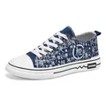 Sneakers in tela blu con motivo calligrafico cinese bianco e design stringato - 39 / Stile di stampa dei cognomi cinesi (WZ353) / Blu