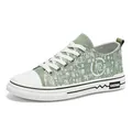 Sneakers in tela verde chiaro stringate con stampa cinese e suola in gomma bianca - 39 / Stile di stampa dei cognomi cinesi (WZ353) / verde pisello
