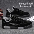 Black fleece-lined warm casual sneakers for men with non-slip soles for winter wear - 38 / Fleece Lined Style / Black
