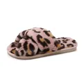 Macro view of the soft pink leopard print faux fur and elegant cross-strap design detail - 36 / Pink