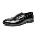 Classic black men's faux leather penny loafers with a comfortable slip-on design - 38 / Penny Style (7928) / Black