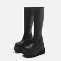 Botas moteras góticas de cuero negro con plataforma hasta la rodilla para mujer - 38 / Cremallera lateral sin cordones