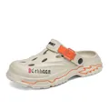 Men's breathable beige and orange garden clogs for outdoor summer beach activities - 38-39 / Khaki (S1803)