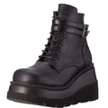 Schwarze Gothic-Stiefeletten mit Plateausohle, Schnürung und doppelten Schnallenriemen - Kurz Schwarz