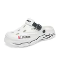 Stylish white men's outdoor clogs featuring breathable holes and adjustable black buckle strap - 38-39 / S1803 White