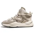 Beige high-top platform dad sneakers with woven texture and thick rubber sole - 39 / White