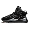 Warm black leather high-top sports sneakers with silver accents and plush lining - 39 / Black (Fleece-lined)