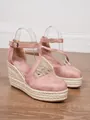 Vista lateral de sandalias de cuña en gamuza rosa con tacones de alpargata tejidos - 34 / Rosa