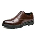 Classic dark brown men's Brogue business casual leather dress shoes with lace-up design. - 38 / 2885 Style (2885) / Brown