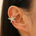 Elegante polsino per orecchio a stella marina dorata con strass scintillanti per uno stile chic - Clip per Orecchie Stella Marina con Zirconi (7304) / Pezzo Singolo / oro kc