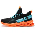 Men's lightweight breathable sports sneakers with wavy orange sole and teal accents - 36 / Black Orange Floral