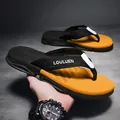 Modische gelbe und schwarze Herren-Flip-Flops mit dicker, rutschfester Sohle für den Strand. - Größe 39 / 226 Stil (902834) / Gelb