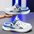 Lightweight men's summer clogs with anti-slip sole and breathable holes in blue - 38 / White Blue