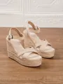Sandalias de cuña tipo esparteña en ante sintético beige con plataforma y correa - 34 / Albaricoque