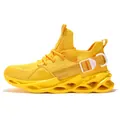 Vibrant yellow lightweight breathable knitted men's sports sneakers with wave sole - 36 / Yellow
