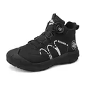 All-black winter mid-top leather outdoor casual boots with rotating dial lacing system - 39 / Regular / Black