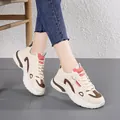 Stijlvolle chunky damessneakers in beige en bruin met een dikke plateauzool - 35 / Beige & Khaki (Leder Stijl)