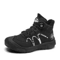 Black men's warm leather Martin boots with fleece lining and rotary buckle closure - 39 / Fleece Lined / Black