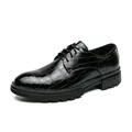 Klassische schwarze Herren-Lederschuhe mit Krokodilmuster, Business-Casual-Stil - 38 / Schnürschuhe mit Krokoprägung (2881) / Schwarz