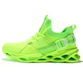 Vibrant neon green lightweight breathable flyknit sports sneakers with cutout sole design - Fluorescent Green