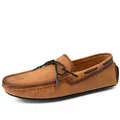 Mocassins de conduite élégants en cuir fauve pour hommes avec nœud tressé noir et semelle plate - 38 / Mocassins Classiques (8099) / Brun Clair