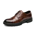 Hochwertige Herren Business Brogue Schuhe aus braunem Leder mit eleganter Krokodilprägung - 38 / Schnürschuhe mit Krokoprägung (2881) / Braun