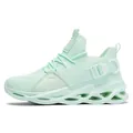 Lightweight mint green sports sneaker with breathable knit upper and hollow blade sole - Apple Green