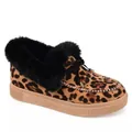 Detailed side view of leopard print snow boots featuring warm black faux fur lining - Leopard Print